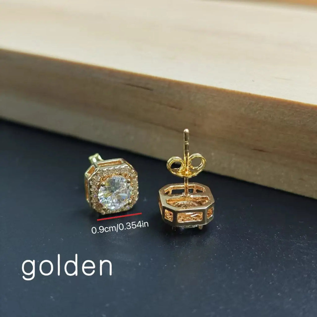 Women's Bling Sparkle Shine Ear Studs - Retro Look Round Zircon Starburst Rhinestone Jewelry, Unisex Fit Cool Costume Accessories, Holiday Gift Ready