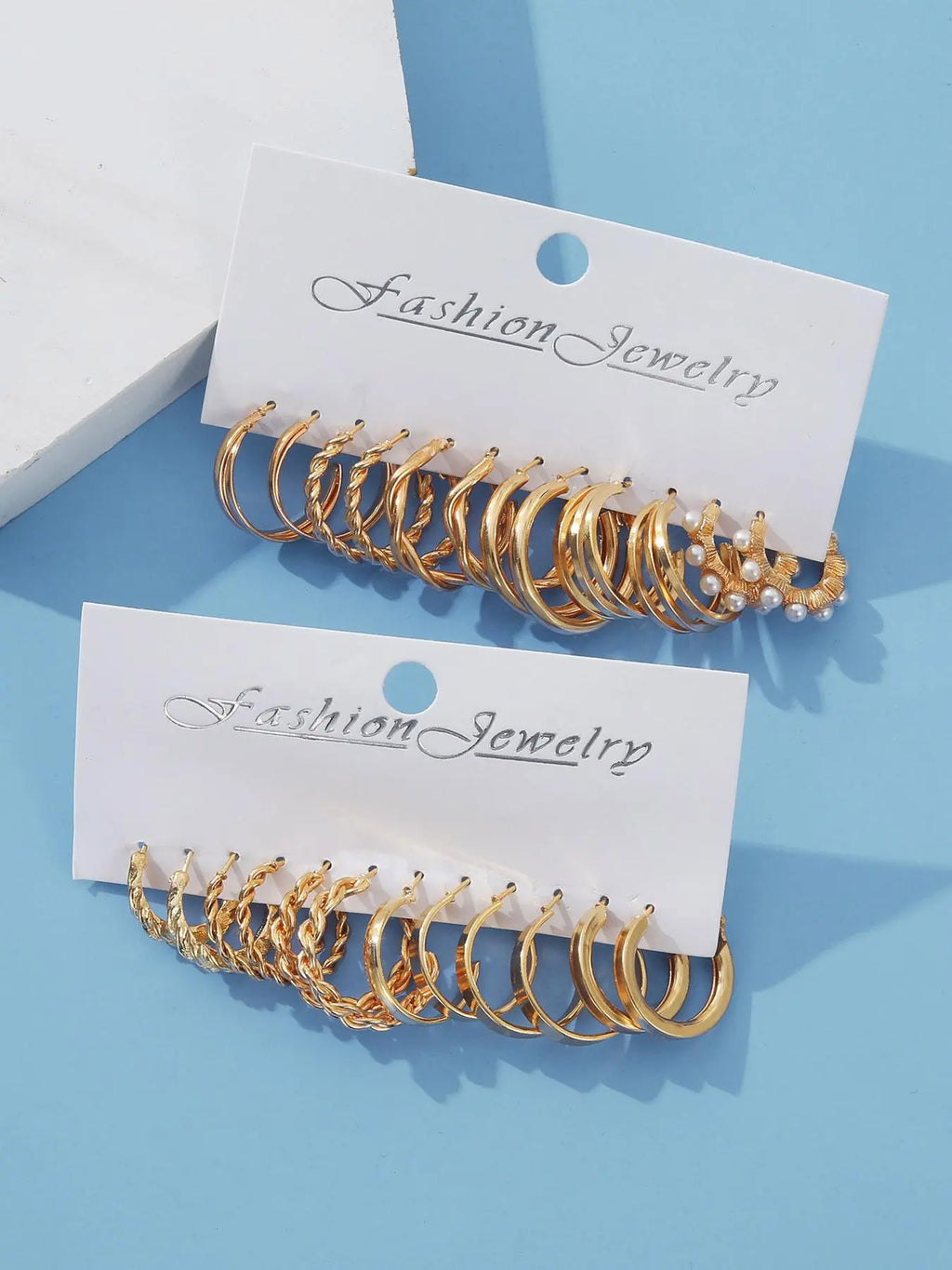 12 Pairs Mixed Shape Elegant Faux Pearls Decorated Hoop Earrings Set, Earring Pack, Ear Hoops, Alloy Twist Decor Hoop Earrings, Fashion Accessories for Women & Girls, Fashionable Jewelry, Trendy Jewelry