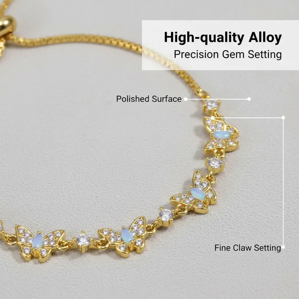 TMANI Adjustable Butterfly Charms Bracelet - Sparkling Rhinestone Bling Effect, Bejeweled Style Arm Candy Accessories, Trendy Costume Jewelry Gifts for Women, Animal Shaped Collectible Jewelry Charms,sohochic