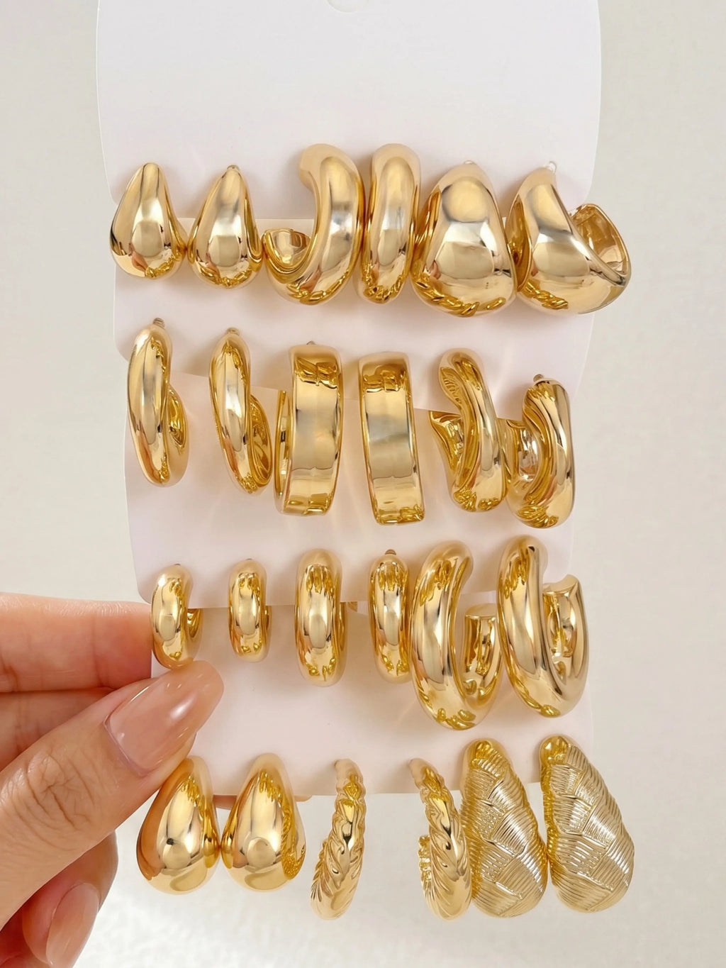 24PCS Gold CCB Open Textured Hoop Earrings Set, Multi Styles Teardrop Twist Vertical Texture C Shaped Ear Hoops, Minimalist Luxury Trendy Daily Fashion Ear Jewelry for Women