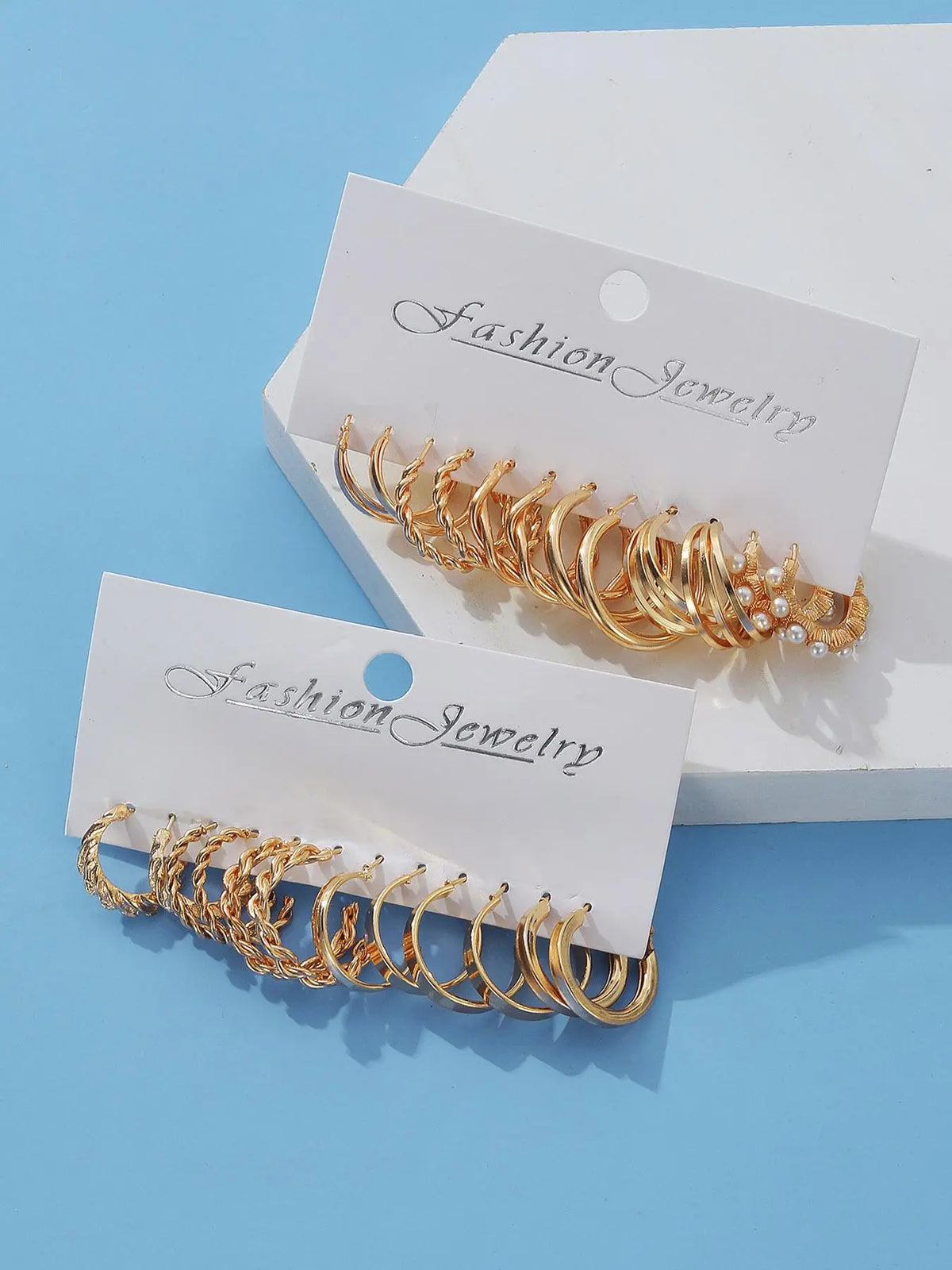 12 Pairs Mixed Shape Elegant Faux Pearls Decorated Hoop Earrings Set, Earring Pack, Ear Hoops, Alloy Twist Decor Hoop Earrings, Fashion Accessories for Women & Girls, Fashionable Jewelry, Trendy Jewelry