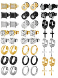 Rhinestone Earring Stacking Set for Women & Men, Punk Cross Dangle, Hoop & Stud Styles, Sparkling Multi-Piece Ear Jewelry Set