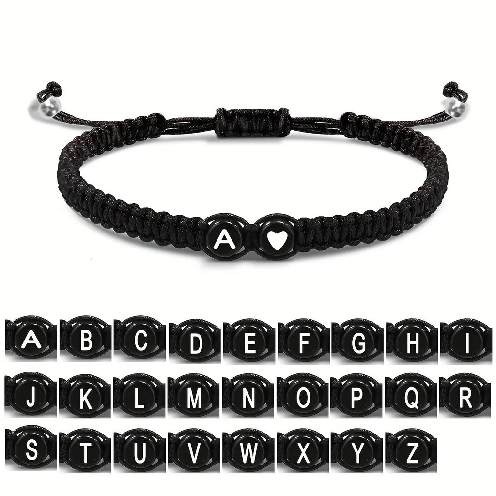 Heart Shaped Initial Bracelet, 26 Initial Charm Bracelet, Women Braided Bracelet, Heart Shaped Handmade Rope Adjustable Bracelet, Suitable for Mom Daughter Birthday Jewelry Gift Jewellery