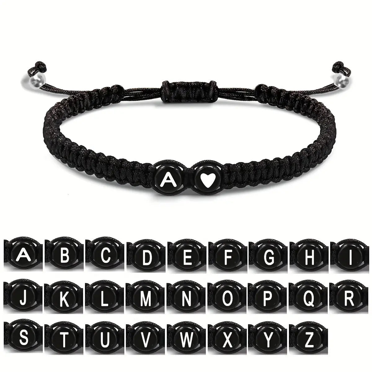 Heart Shaped Initial Bracelet, 26 Initial Charm Bracelet, Women Braided Bracelet, Heart Shaped Handmade Rope Adjustable Bracelet, Suitable for Mom Daughter Birthday Jewelry Gift Jewellery