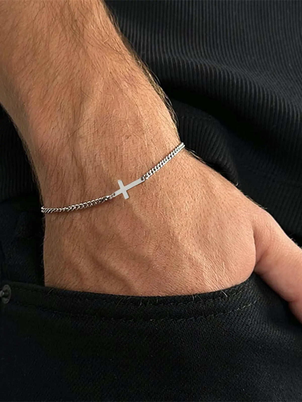Men's Street Hip-Hop Style Cross Bracelet, Fashion Retro Stainless Steel Stackable Bracelets for Party, Trendy All-match & Exquisite Jewelry for Birthday Gift, Trendy Stack Bangle, Stacking Bracelet, Miami Bangle, Metal Bracelet