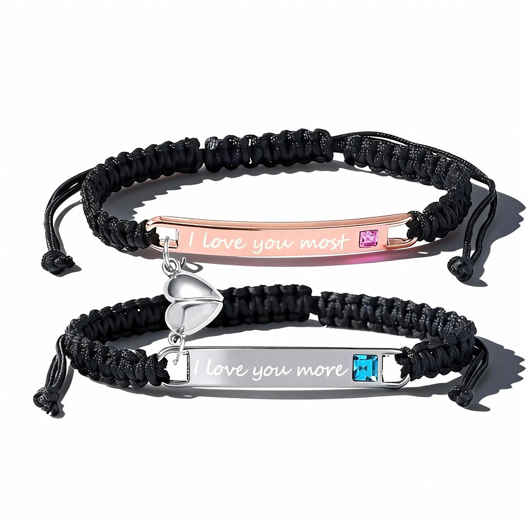 Adjustable Matching BF and GF Charm Bracelets Set with Heart Rate Monitor, Rose Gift Box, Fashion All-Match Daily Clothing Decor Jewelry, Boyfriend Birthday Gift, GF Valentine’s Day Present