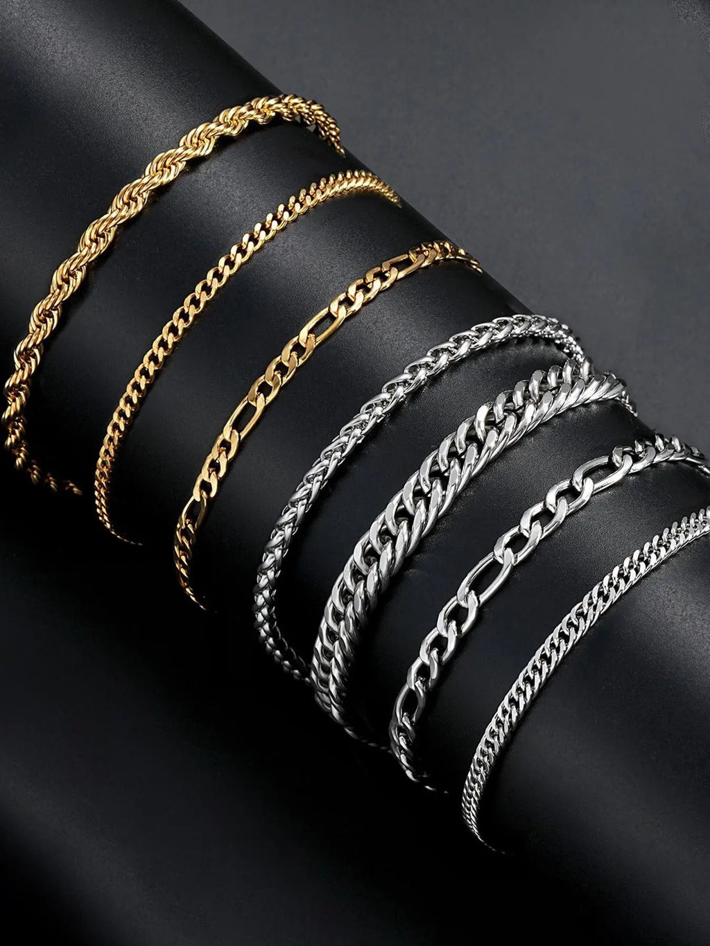 7-Piece Stainless Steel Men's Bracelet Set, Bracelet Combination Set, Bracelet Stack, Stacked Bracelets, Cuban Link Bracelet, Fashion Streetwear Hip-Hop Simple Cuban Chain, Daily Party Gift for Boyfriend Son Birthday Father's Day, Cuban Chain Bracelets