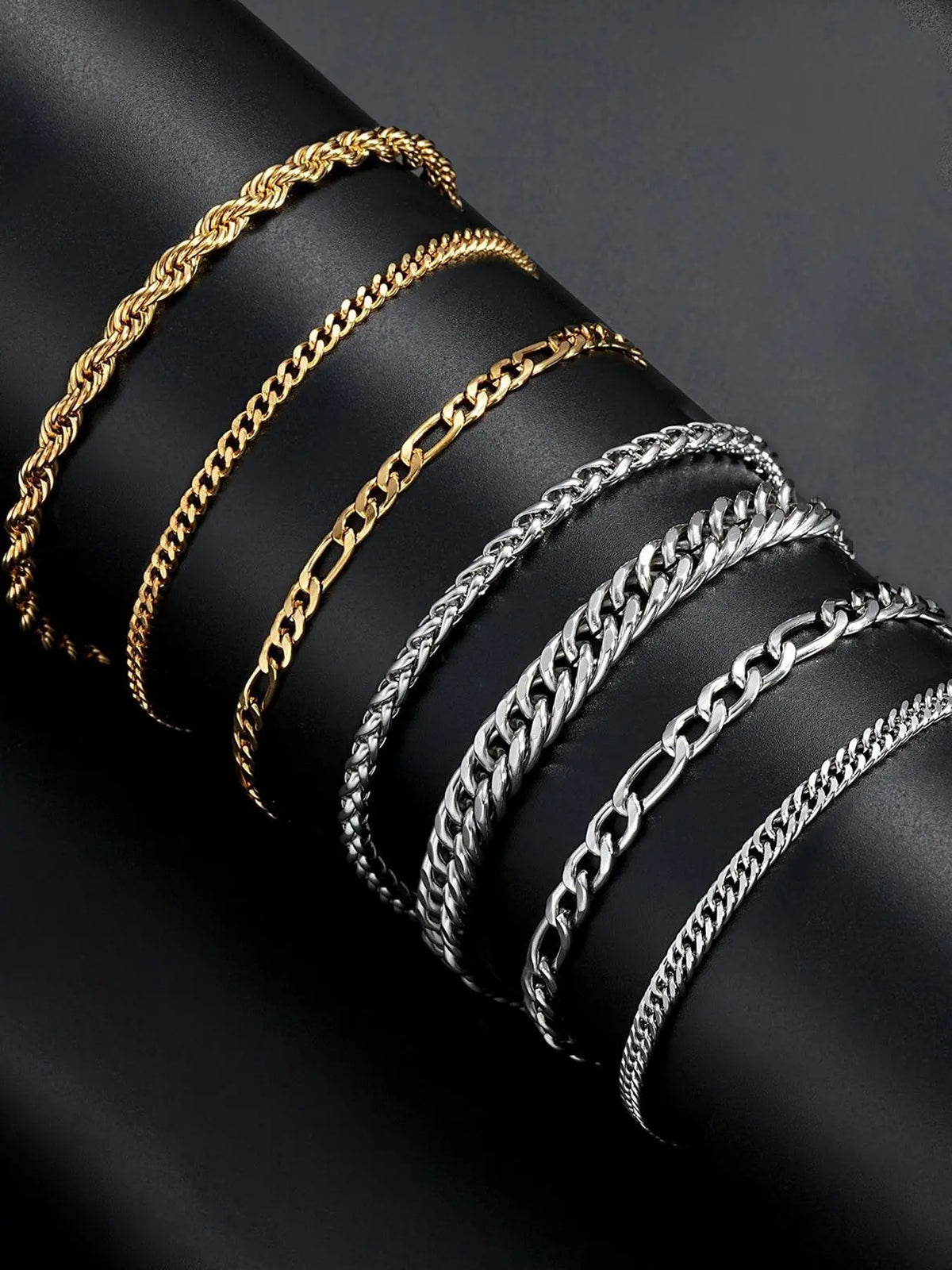 7-Piece Stainless Steel Men's Bracelet Set, Bracelet Combination Set, Bracelet Stack, Stacked Bracelets, Cuban Link Bracelet, Fashion Streetwear Hip-Hop Simple Cuban Chain, Daily Party Gift for Boyfriend Son Birthday Father's Day, Cuban Chain Bracelets