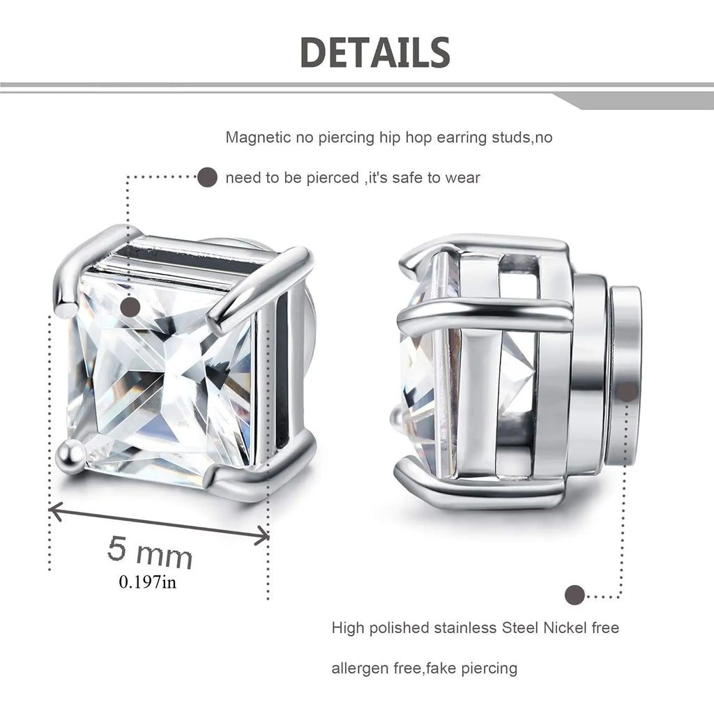 FIBO STEEL 6 Pairs Magnetic Stud Earrings for Men Women Stainless Steel CZ Unisex Magnet Earrings Set Hypoallergenic Non Piercing Clip On Earrings Fake Earrings Jewelry Silver Gold Black 5 8MM Spring Statements