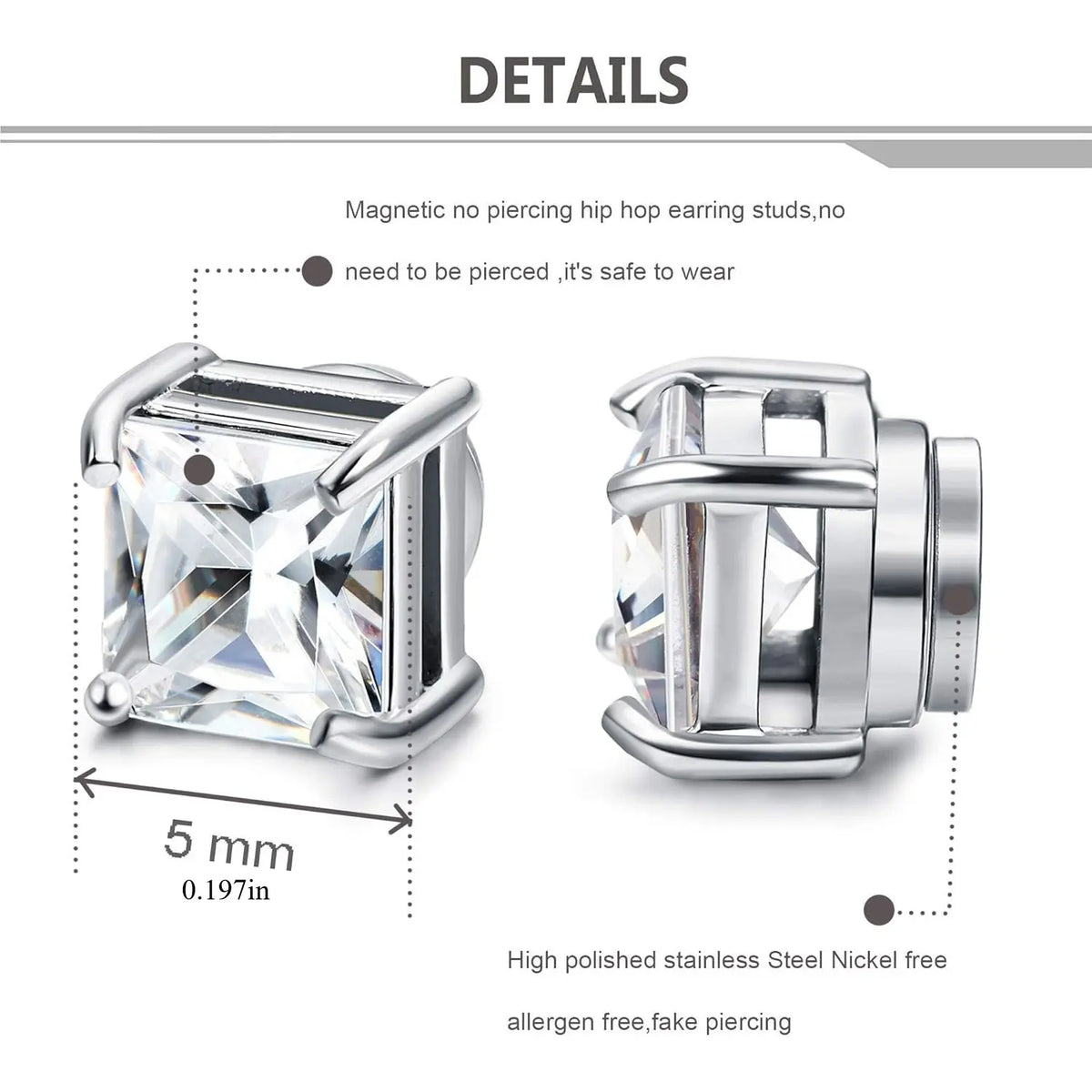 FIBO STEEL 6 Pairs Magnetic Stud Earrings for Men Women Stainless Steel CZ Unisex Magnet Earrings Set Hypoallergenic Non Piercing Clip On Earrings Fake Earrings Jewelry Silver Gold Black 5 8MM Spring Statements
