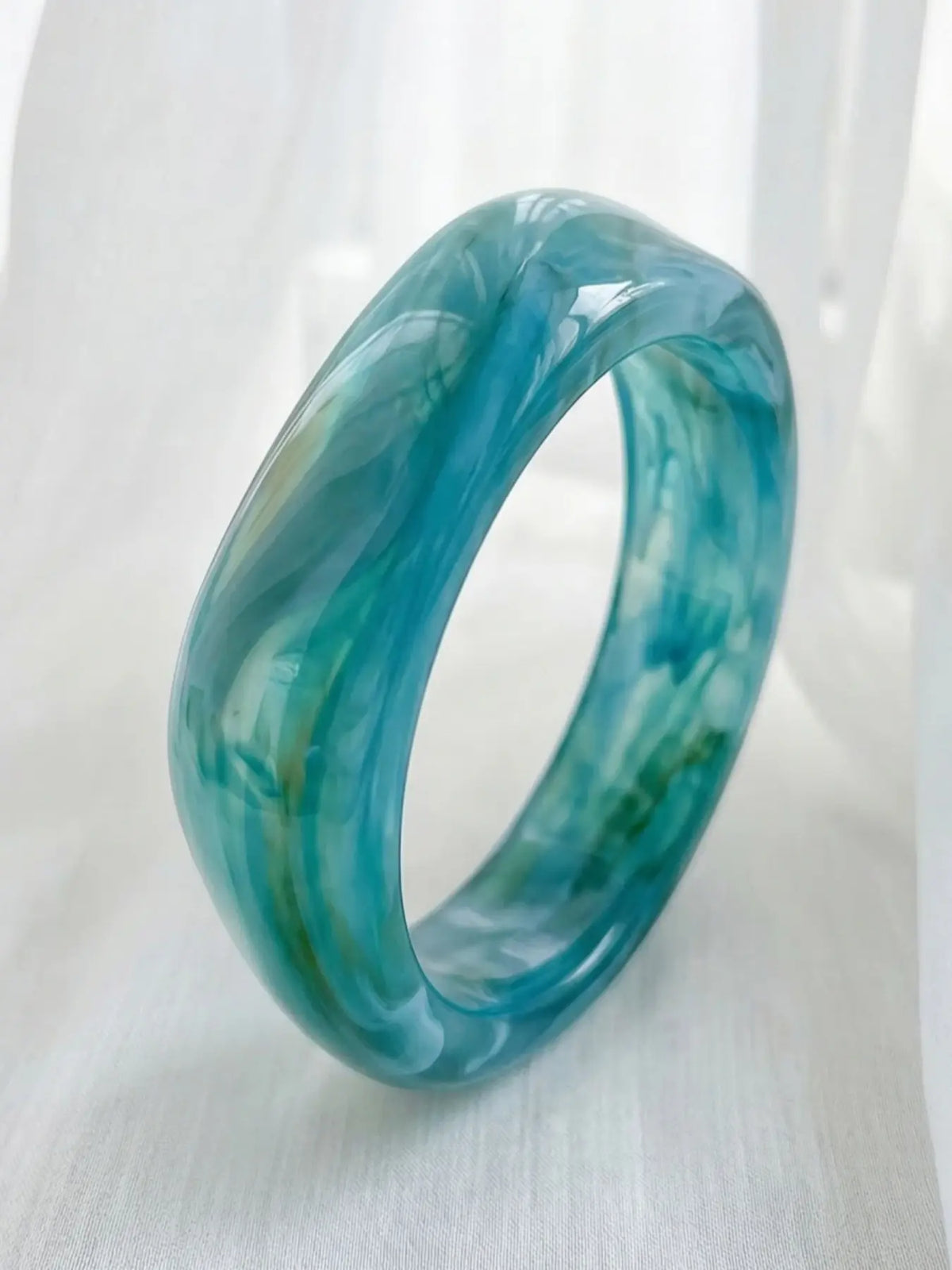 3 Piece Set Irregular Gradient Resin Bracelets, New Chinese Style Cool Wind, Cream /lake /caramel, Wide Band, Stackable Wrist Cuffs, Layered Bracelet Set, Bracelet Combination Set
