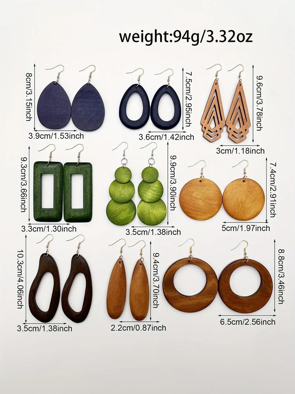 Women's Geometric Wood Earrings, Teardrop/Round/Rectangle Shapes, Boho Style Jewelry, Bohemian Earrings, Vintage Fashion Statement Earrings, Versatile Earrings for Daily Wear, Gift Idea