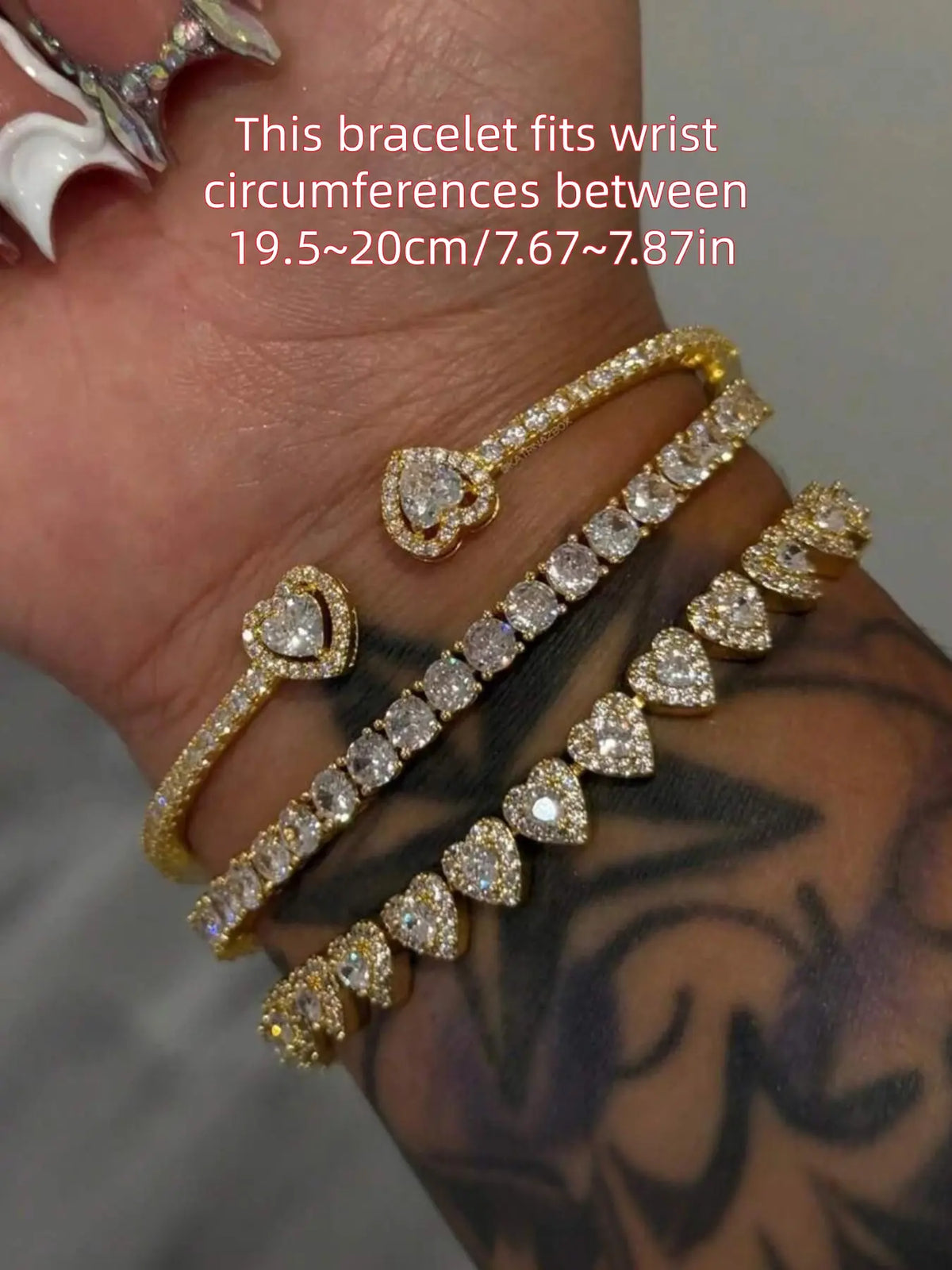3-Piece Heart Copper Bracelet Set（3 Sizes), Embedded Artificial Zircon, Alloy Heart Bracelets, Matching Bracelets, Fashionable Bracelet Style Daily Wear, Ideal Gift for Women, Bracelet Jewelry