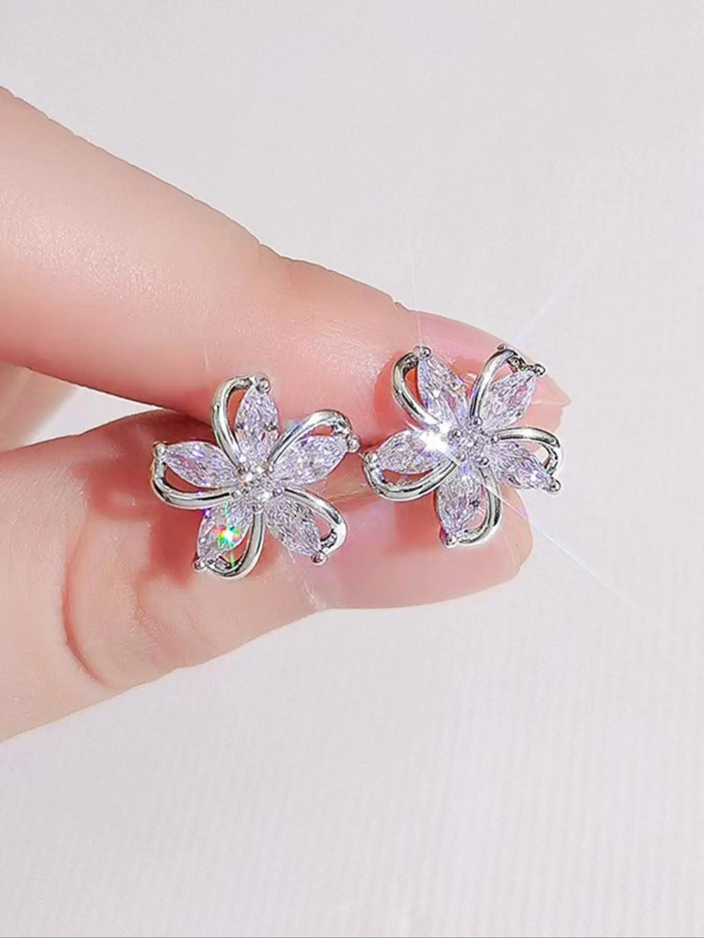 Cute Flower Design Rhinestone Studs Earrings, Artificial Zircon Decor Stud Earrings, Trendy All-match & Exquisite Ear Piercing Jewelry