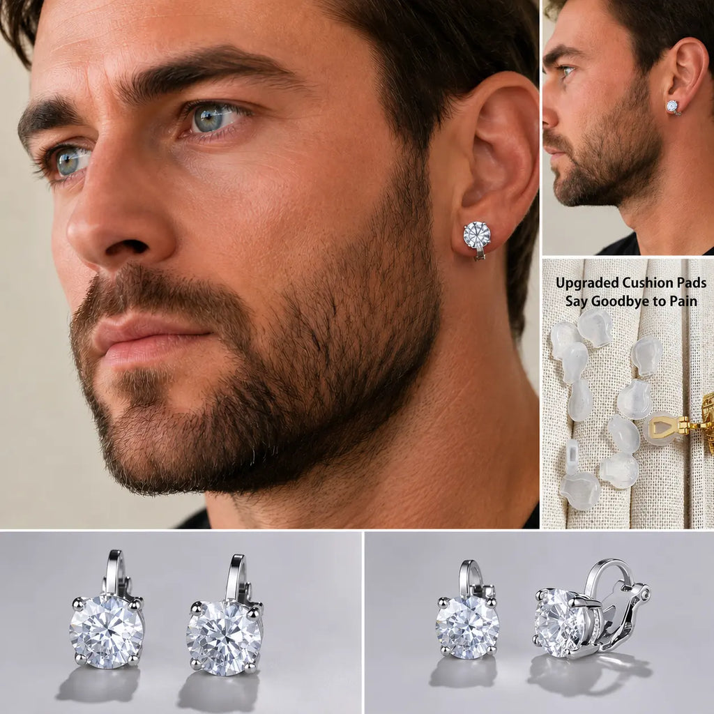 Unisex Clip-On Earrings with Free-Punch Artificial Zircon Studs, Hip Hop Fake Piercing Jewelry for Earrings Stack, Christmas Gift, Gold Nugget Earrings