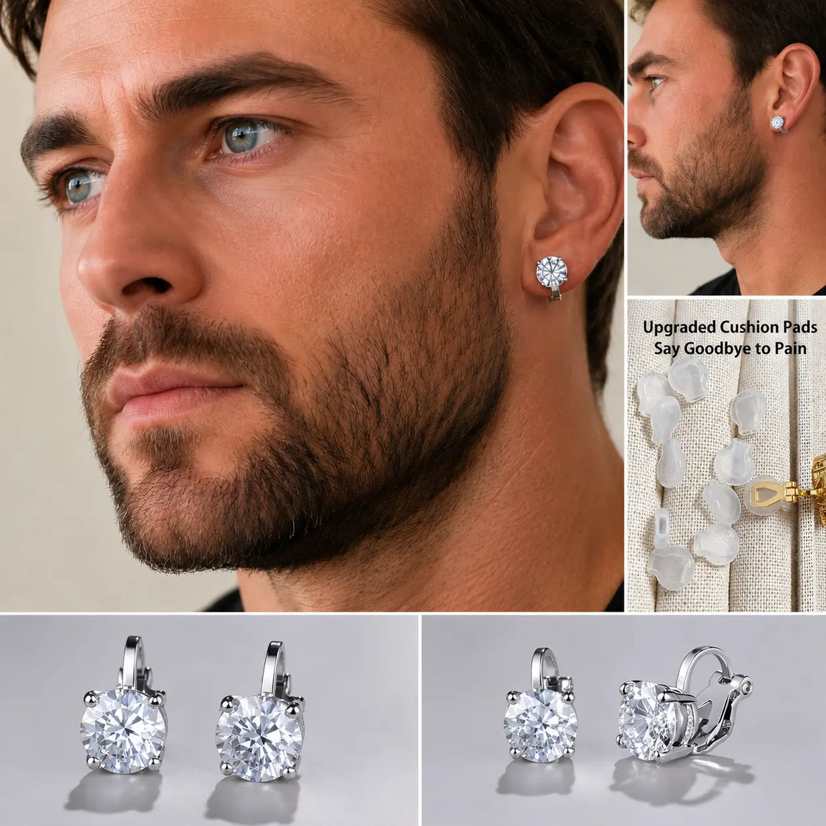 Unisex Clip-On Earrings with Free-Punch Artificial Zircon Studs, Hip Hop Fake Piercing Jewelry for Earrings Stack, Christmas Gift, Gold Nugget Earrings
