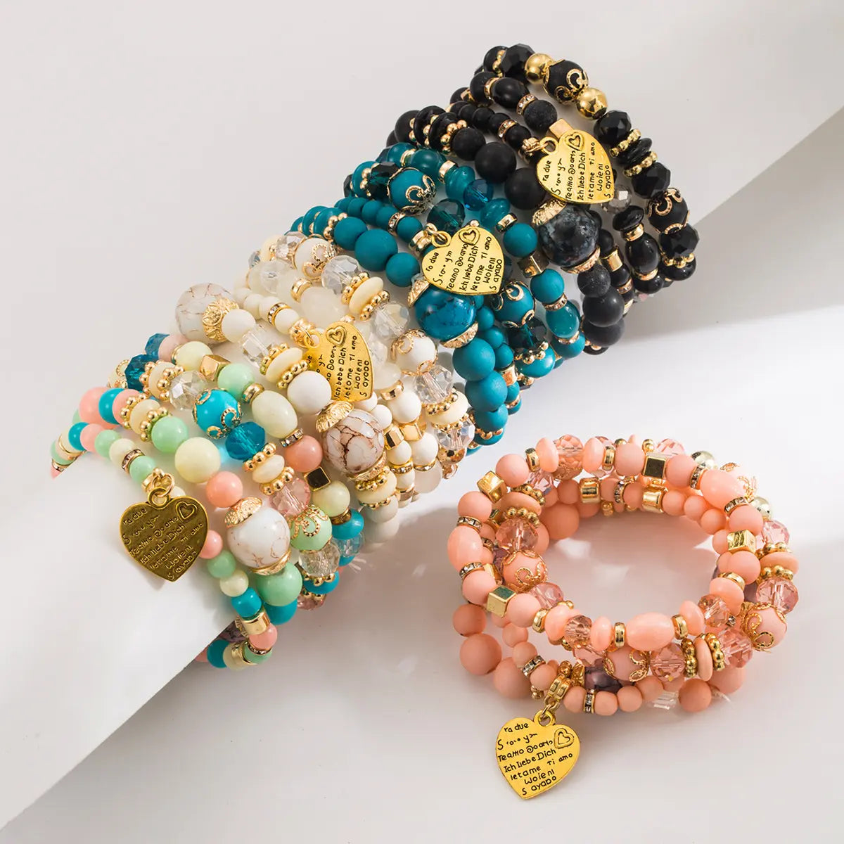 Women's Boho Charm Bracelets Set - 12/24/36pcs Mixed Color Glass Beads, Heart/Butterfly/Elephant Alloy Charms, Wrist Stack, All-Season Versatile, Accessories for Women, Valentine-day Pick, Gift-ready Set, Heart+Elephant Fun,sohochic