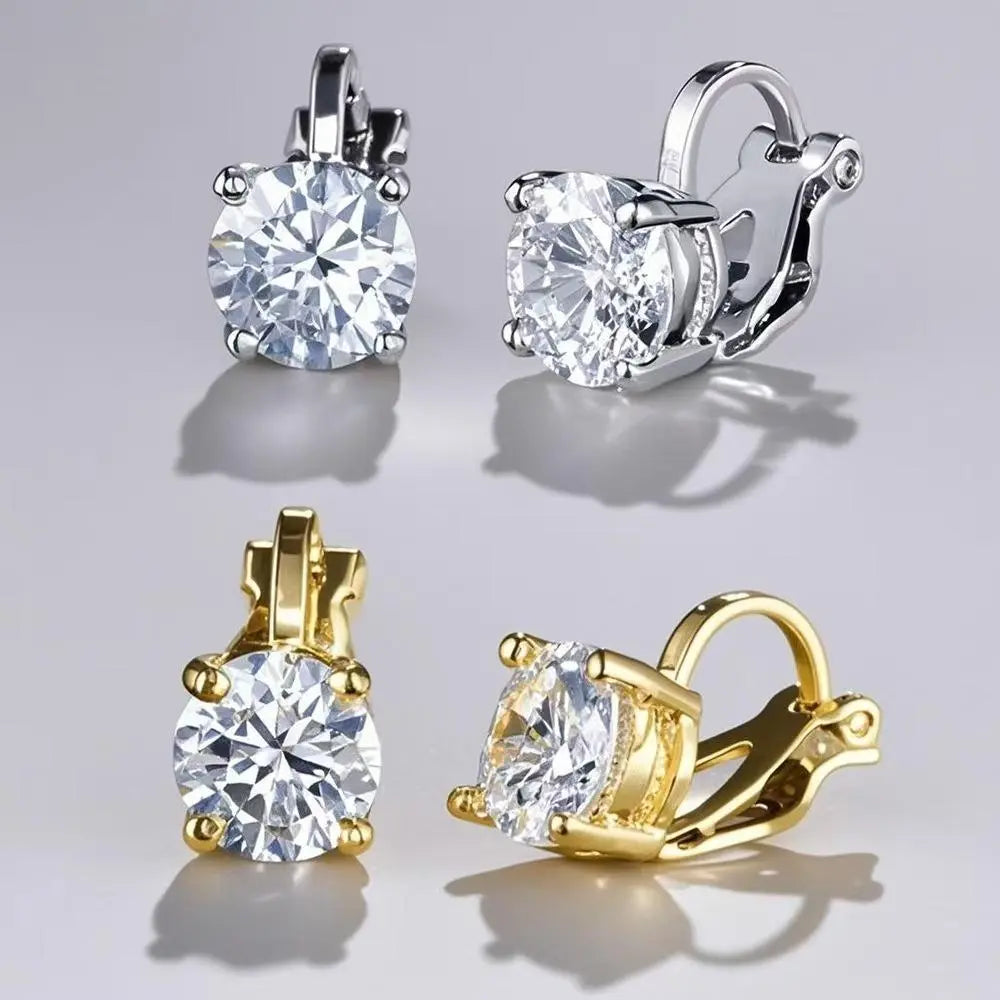 Unisex Clip-On Earrings with Free-Punch Artificial Zircon Studs, Hip Hop Fake Piercing Jewelry for Earrings Stack, Christmas Gift, Gold Nugget Earrings