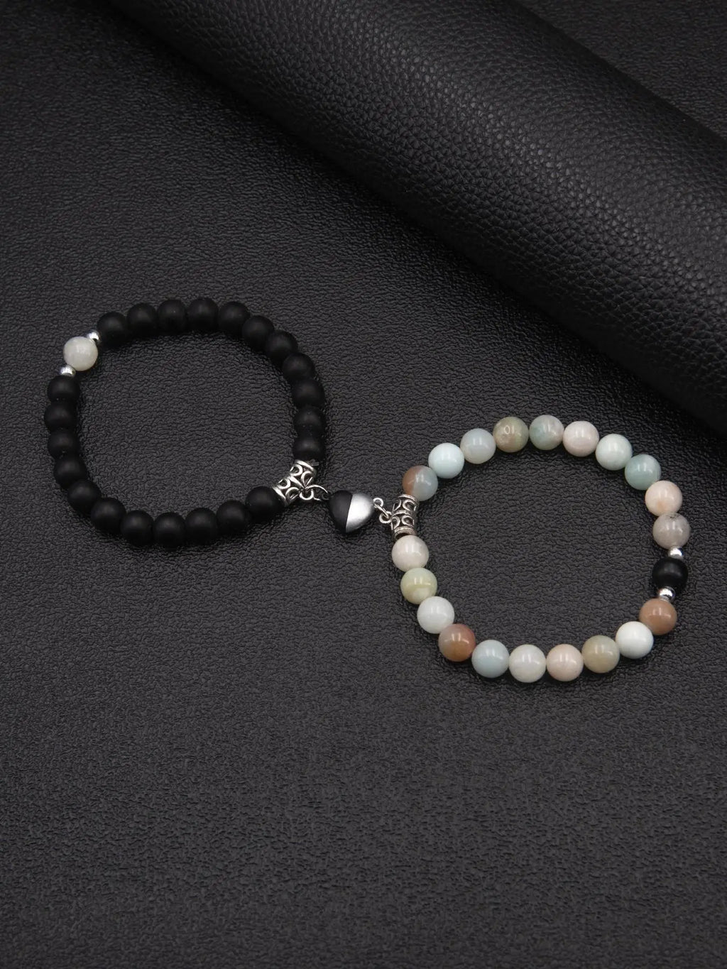 Magnetic Heart Charm Beaded Bracelet, Fashionable Couple Bracelet for Women & Men, Matching Heart Bracelets, Trendy All-match & Exquisite Jewelry for Birthday Gift, Heart Shaped Bracelet, Bracelet With Pendant, Beaded Bracelet Set