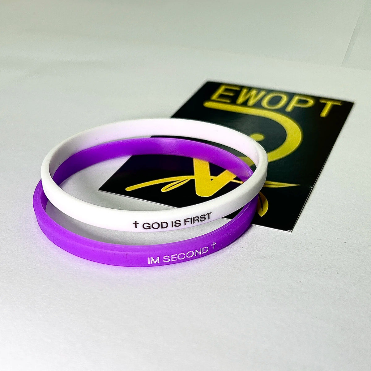 EWOPT 4 Pack Christian Silicone Bracelets - "God Is First I'm Second" Simple Engraved Logo Style, Interchangeable Black & White Bands, Mix & Match Scripture Wristbands, Faith Statement Bracelets & Bangles Gift Set for Men, Women Teens
