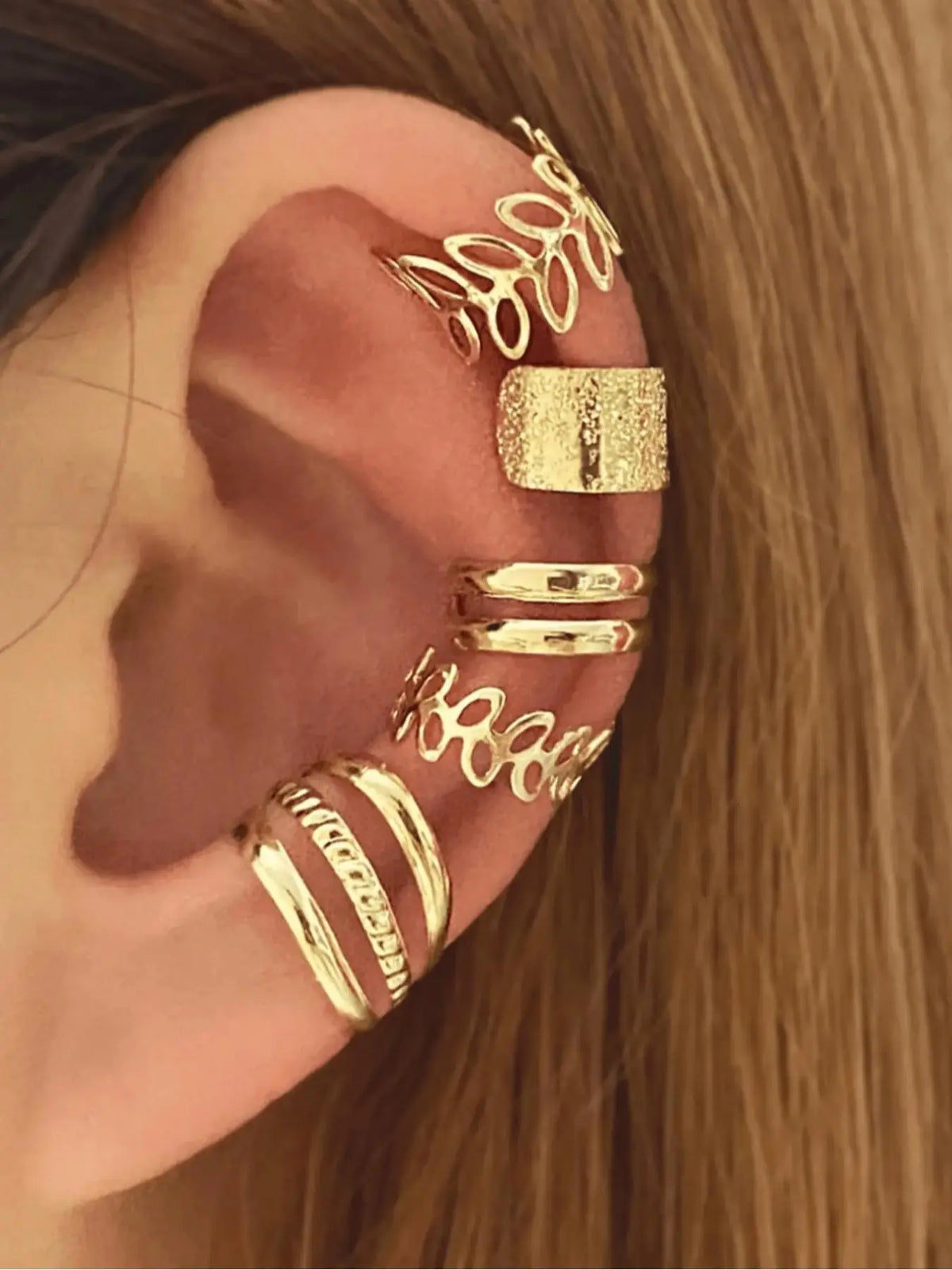 Leaf & Texture Metal Design Cuff Earrings Set, Ear Cuffs Non Piercing, Fashionable Fake Earrings for Women & Girls, Trendy All-match & Exquisite Jewelry for Birthday Gift, Earrings for Women, Fashionable Jewelry Accessories