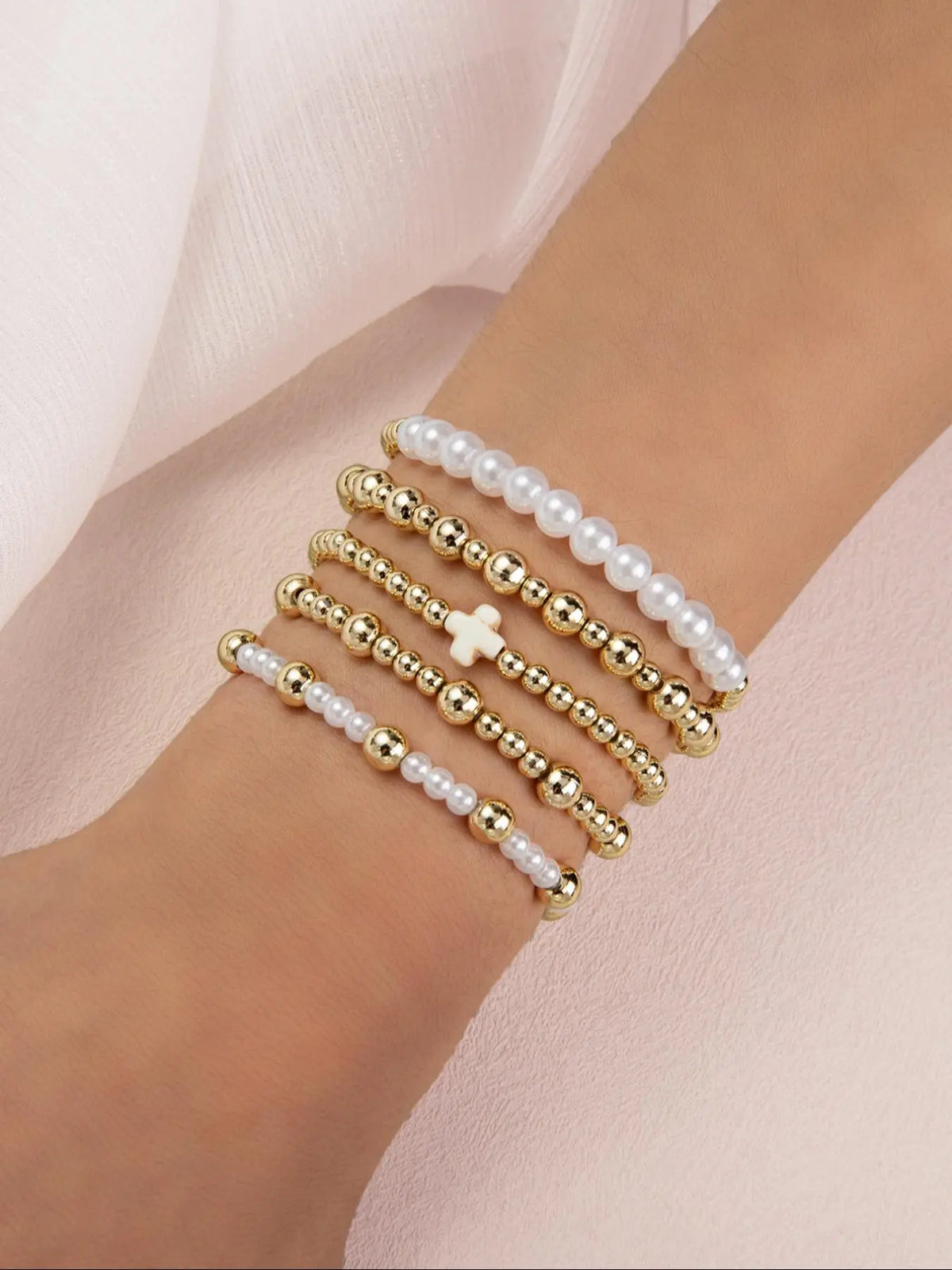 Boho Style Faux Pearl Decorated Bracelet Set, Fashion Cross Charm Beaded Bracelet Sets for Women & Men, Trendy Versatile & Exquisite Jewelry for Birthday Gift, Stackable Bracelets, Bohemian Bracelets, Bracelet Bundle