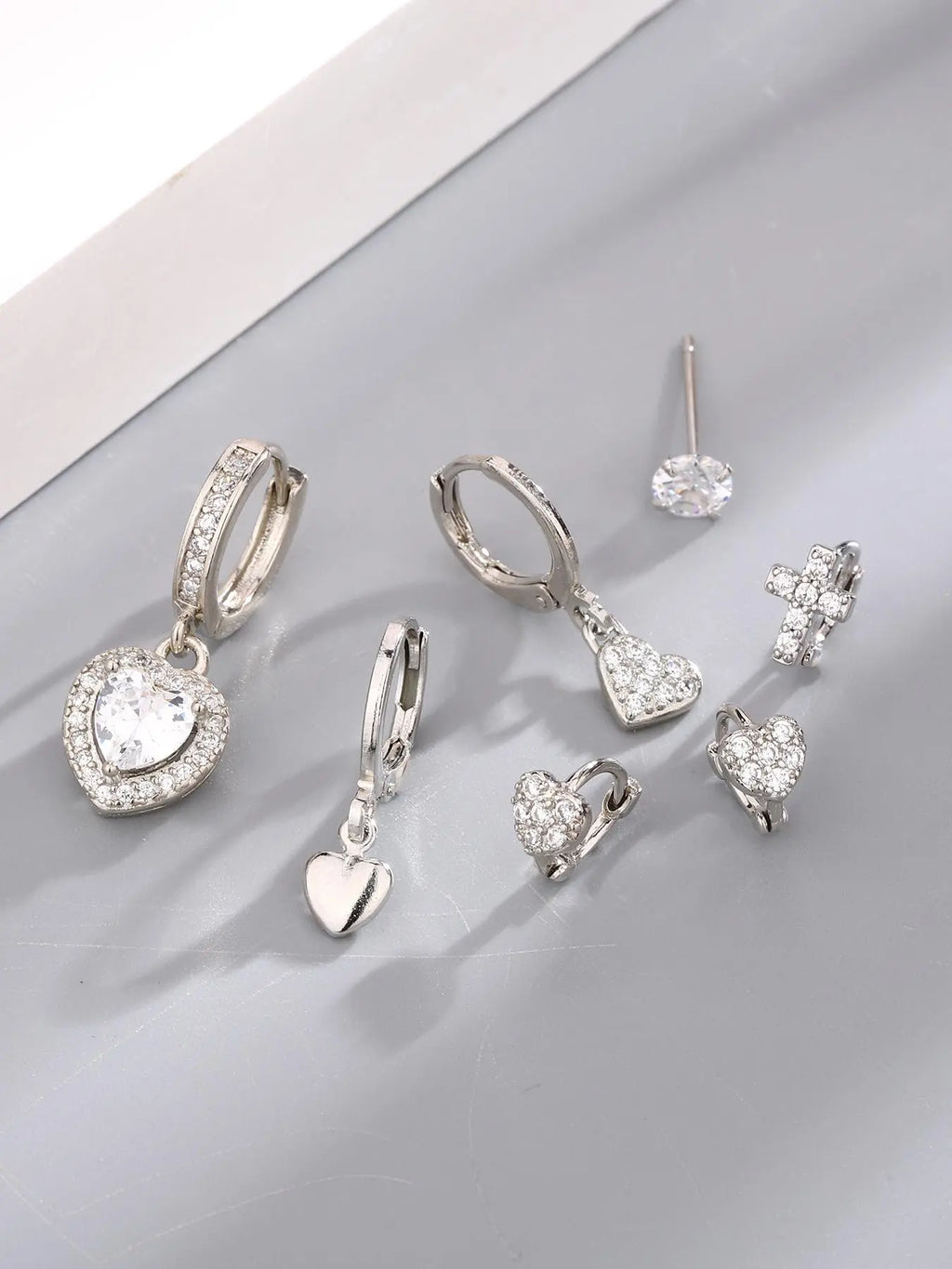 Women's Rhinestone Decor Earring Set, Cool Earrings, Star & Heart & Cross & Chain Design, Unique Jewelry for Birthday Gift, High Quality Earrings, Trendy Accessories, Shining Earrings, Sparkling Ear Jewelry
