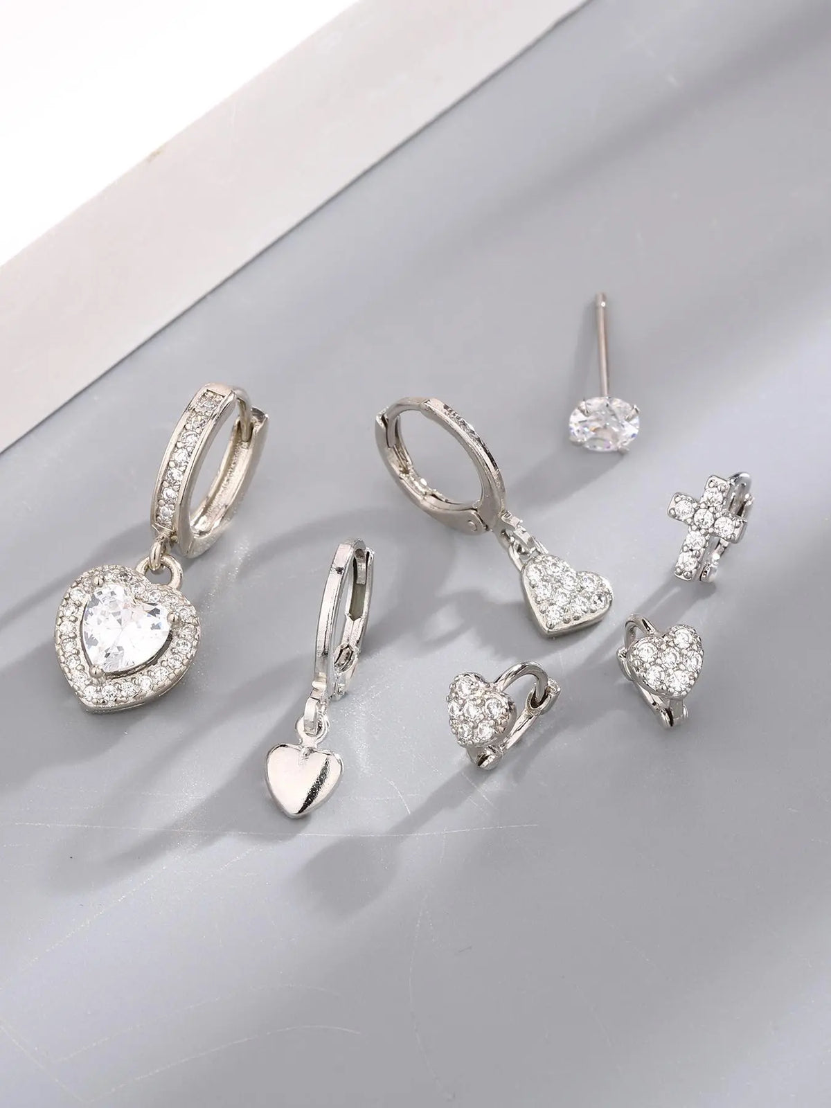 Women's Rhinestone Decor Earring Set, Cool Earrings, Star & Heart & Cross & Chain Design, Unique Jewelry for Birthday Gift, High Quality Earrings, Trendy Accessories, Shining Earrings, Sparkling Ear Jewelry