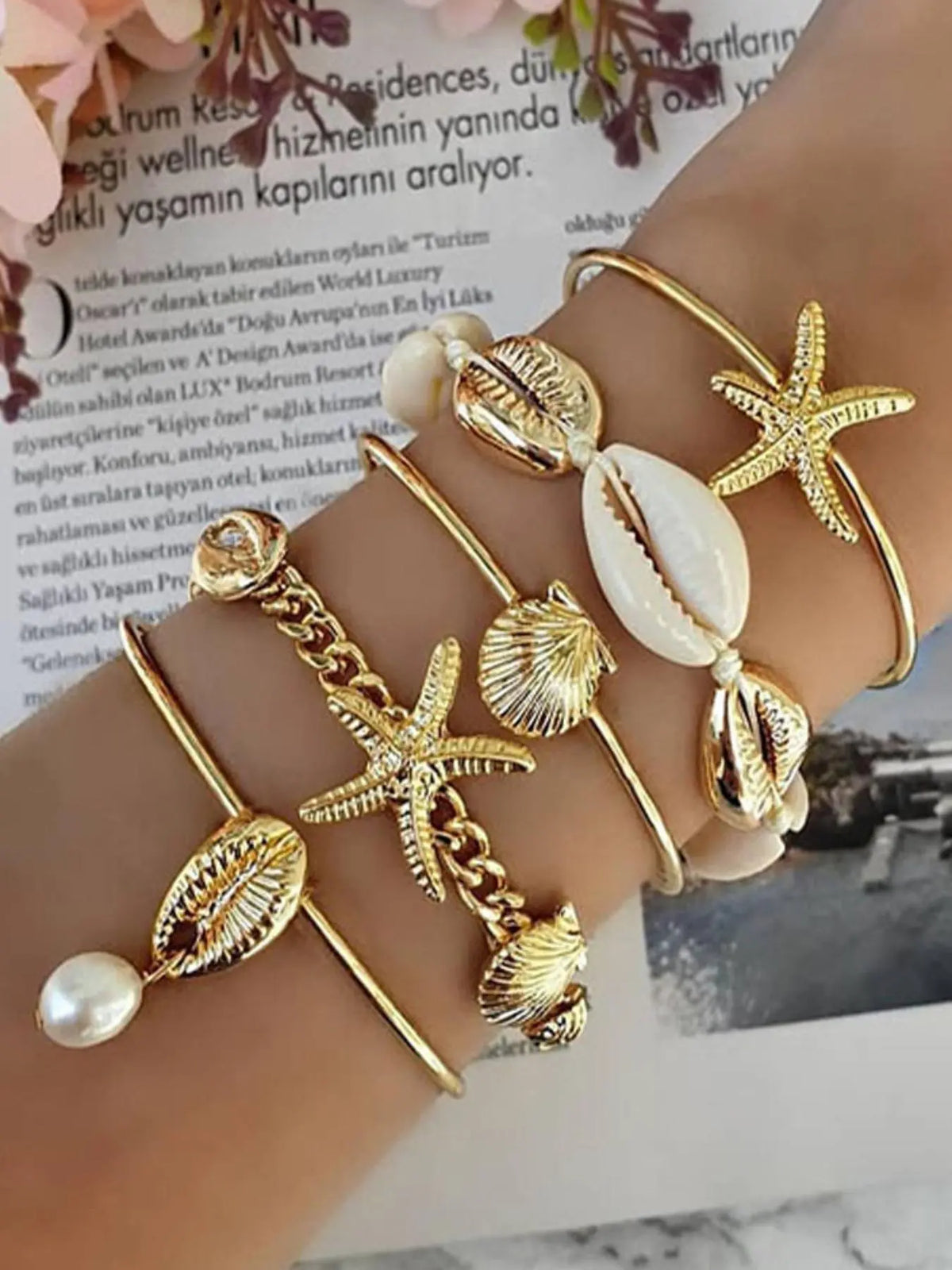 Fashionable Starfish & Shell Decorated Bracelet, Boho Style Jewelry for Women, Trendy All-match & Exquisite Jewelry for Birthday Gift, Bangles Bracelets Set, Stackable Bracelets, Fashion Chic Accessories, Bracelet Sets