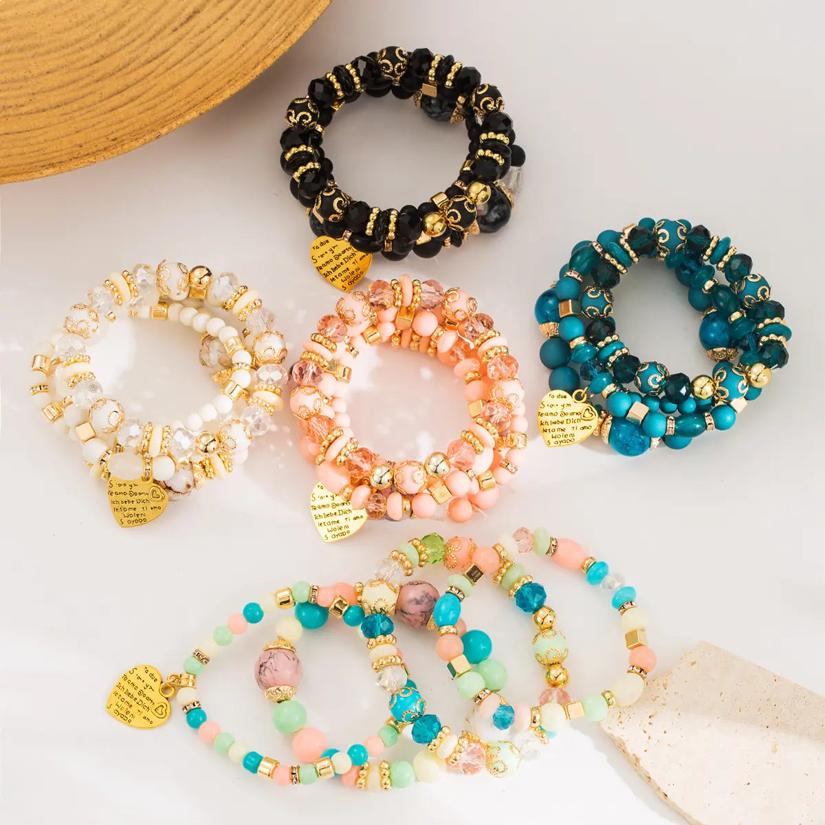Women's Boho Charm Bracelets Set - 12/24/36pcs Mixed Color Glass Beads, Heart/Butterfly/Elephant Alloy Charms, Wrist Stack, All-Season Versatile, Accessories for Women, Valentine-day Pick, Gift-ready Set, Heart+Elephant Fun,sohochic