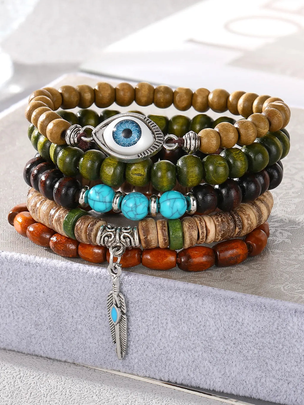 25-Piece Ethnic Wood Bead Bracelet Combination Set, Neutral Vintage Stackable Wristbands, Bohemian Jewelry for Women and Men, Beaded Bracelet Sets