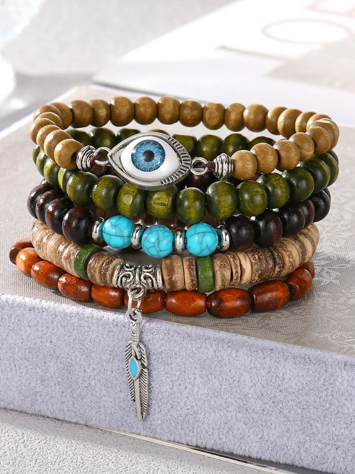 25-Piece Ethnic Wood Bead Bracelet Combination Set, Neutral Vintage Stackable Wristbands, Bohemian Jewelry for Women and Men, Beaded Bracelet Sets