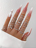 Heart & Geometric Design Ring Set, Stacking Ring Set, Fashion Stackable Rings, Fashion Accessories for Women & Girls, Casual Jewelry for Parties and Daily Wear, Trendy All-Match & Exquisite Jewelry for Birthday Gift