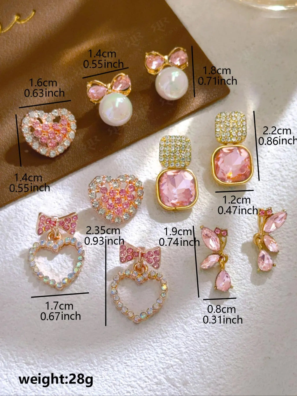 Mother's Day Gift Women's Elegant Rhinestone and Faux Pearl Heart-Shaped Stud Earrings Set with Heart and Bow Design, Dainty Stylish Jewelry for Party and Daily Wear