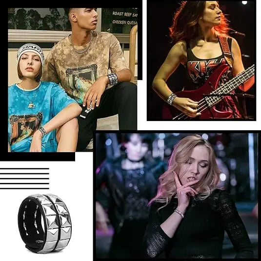 3-Pack Rivet Leather Studded Cuff Bracelets - 80s Punk Vibe Double Layered Adjustable Slider Jewelry, Bracelet Stack, Bangles, Easy Party Gift Choice for Men, Festive & Party Supplies Accessories