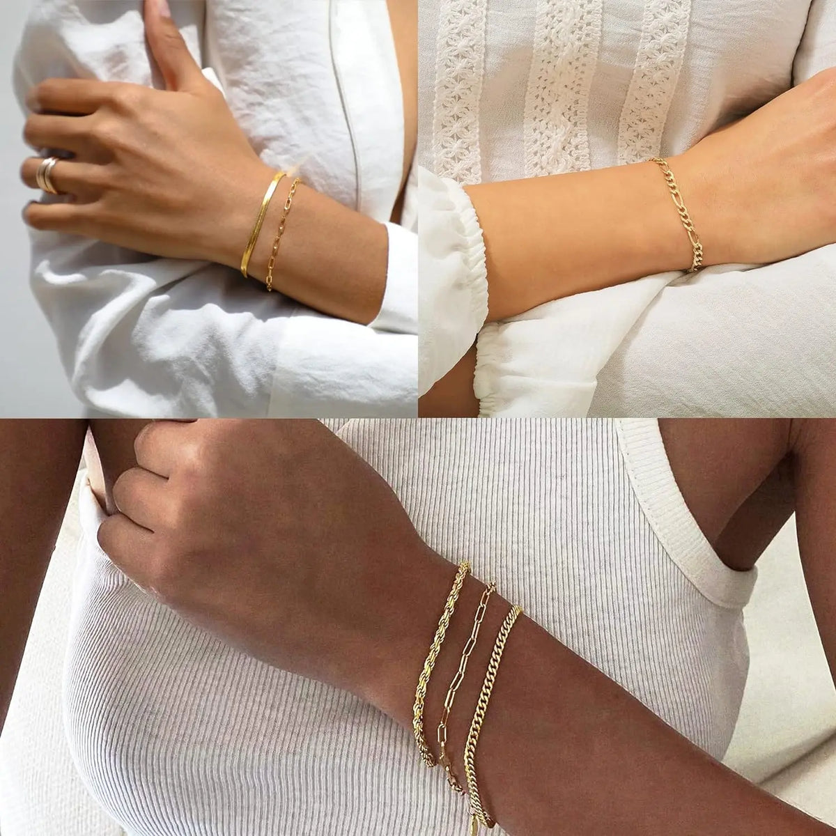 FREEKISS Bracelets For Women Jewelry Sets For Women Cute Tennis Bracelets For Fashion Cuban Link Paperclip Chain Dainty Bracelet Pack Gifts For Women Girls