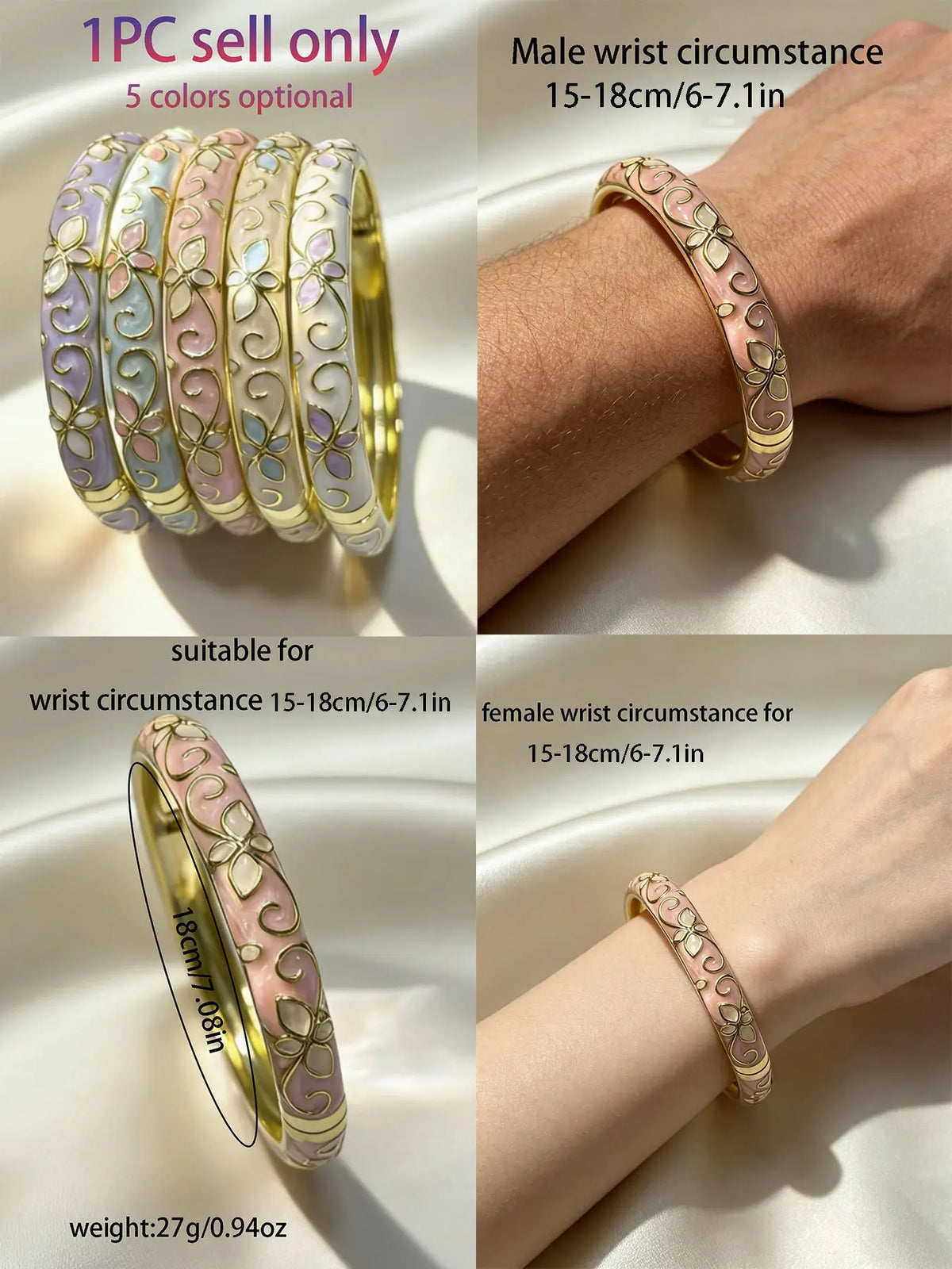 2026 Enamel Flower Geometric Bangle Bracelet, Sweet High-End Daily Wear Jewelry for Women, Fashionable Elegant Bangle Bangles