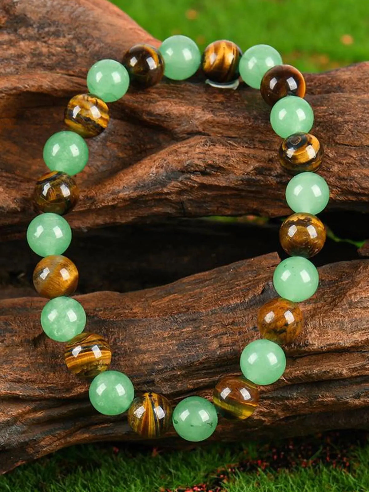 1pc Money Attraction & Protection Bracelet, Tiger Eye & Green Aventurine Natural Bracelet, Fashion Luxury Jewelry, Friendship & Encouragement Gift, Colorblock Beaded Bracelet, Bangle Bracelet, Fashionable Bangles, Bead Bracelets