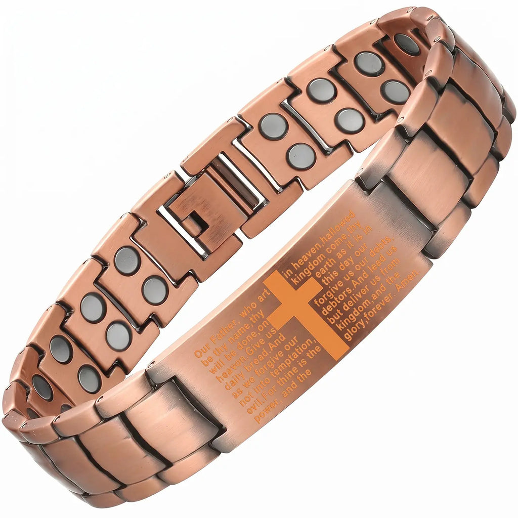 Copper Magnetic Therapy Bracelet for Men & Women - 3X Strong Magnet-Style Bracelets & Bangles with 3500 Gauss Neodymium Magnets, Metal Ring, Adjustable, Static Electricity Elimination, Casual/Formal Magnetic Field Therapy Cross Jewelry,sohochic