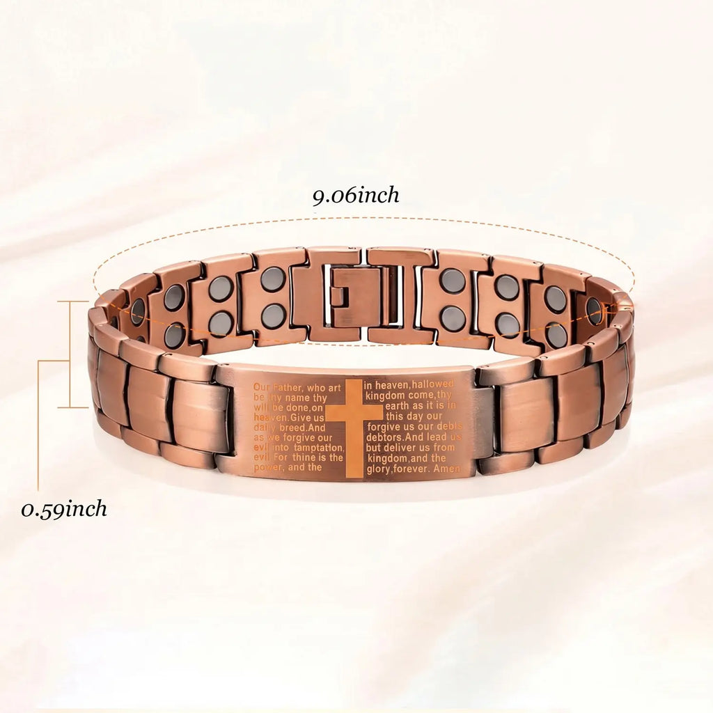 Copper Magnetic Therapy Bracelet for Men & Women - 3X Strong Magnet-Style Bracelets & Bangles with 3500 Gauss Neodymium Magnets, Metal Ring, Adjustable, Static Electricity Elimination, Casual/Formal Magnetic Field Therapy Cross Jewelry,sohochic