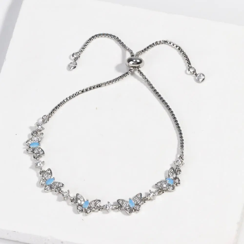 TMANI Adjustable Butterfly Charms Bracelet - Sparkling Rhinestone Bling Effect, Bejeweled Style Arm Candy Accessories, Trendy Costume Jewelry Gifts for Women, Animal Shaped Collectible Jewelry Charms,sohochic