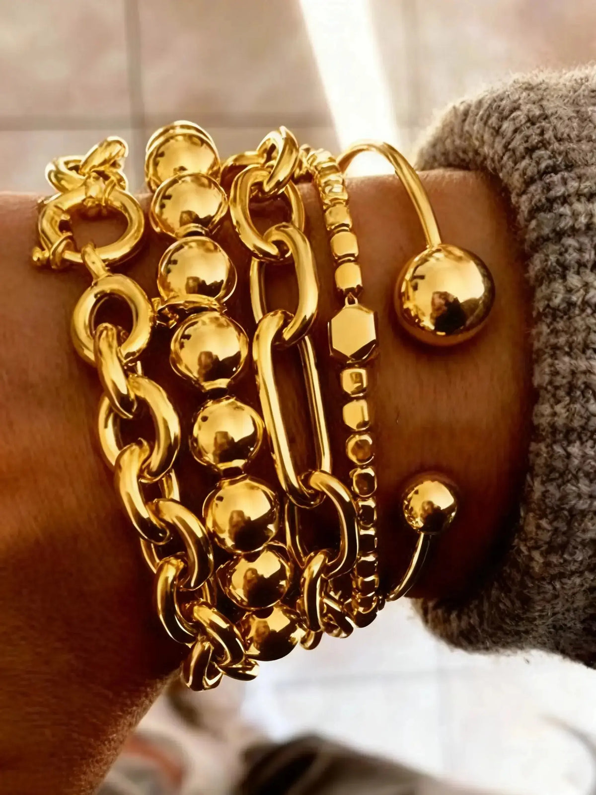Vintage Exaggerated Minimalist Old Coin Design Layered Chunky Chain & Bracelets Stack, Perfect for Dates, Vacations, Parties, Gifts
