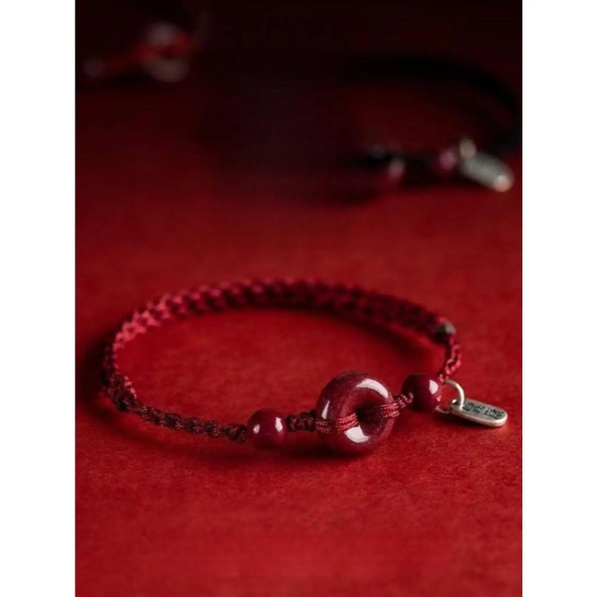 Unisex Cinnabar Hand-Woven Rope Bracelet with Peace-Health Buckle - One Size Fits, Men's Accessories, Ethnic Costume Jewelry, Birth Year Accessory, Stackable Piece, Daily Wear, Symbolizes Peace and Health, Meaningful Gift