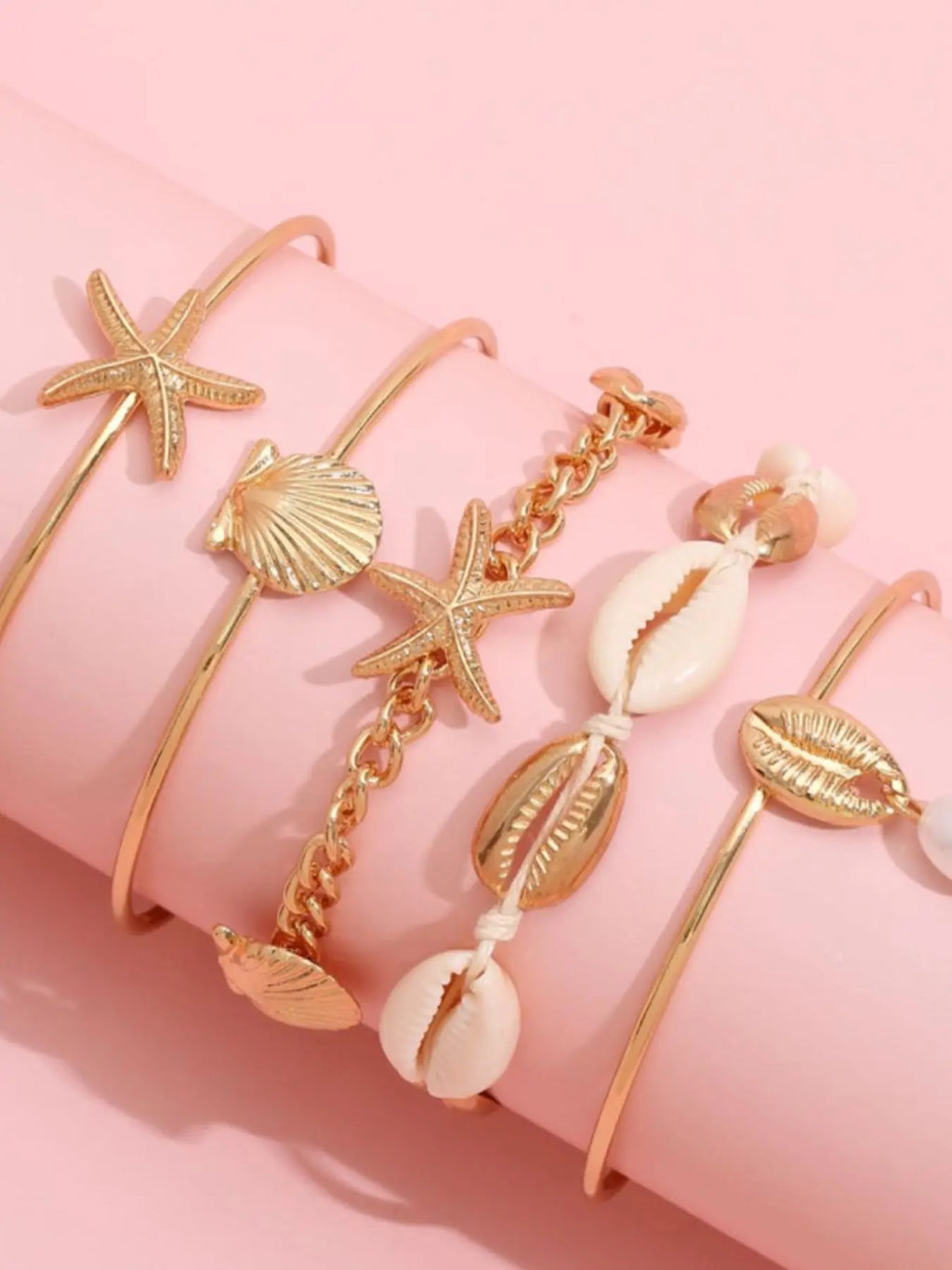 Fashionable Starfish & Shell Decorated Bracelet, Boho Style Jewelry for Women, Trendy All-match & Exquisite Jewelry for Birthday Gift, Bangles Bracelets Set, Stackable Bracelets, Fashion Chic Accessories, Bracelet Sets