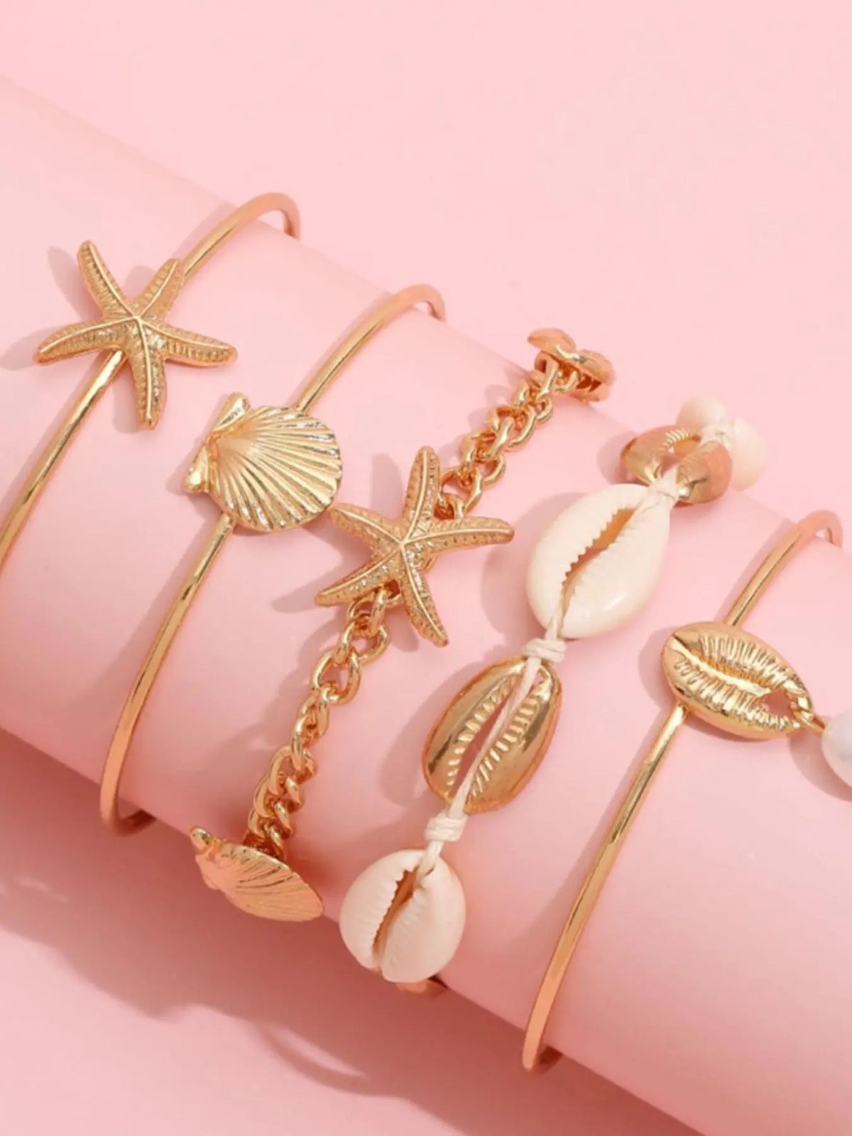 Fashionable Starfish & Shell Decorated Bracelet, Boho Style Jewelry for Women, Trendy All-match & Exquisite Jewelry for Birthday Gift, Bangles Bracelets Set, Stackable Bracelets, Fashion Chic Accessories, Bracelet Sets