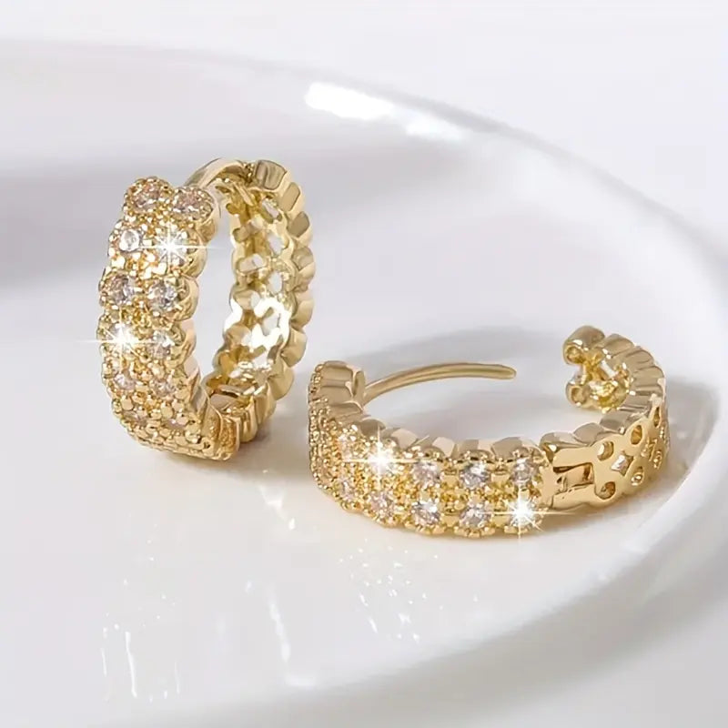 Exquisite Double Row Inlay zirconia Hoop Earrings For Women Wedding Party Stylish Earrings Elegant Shiny Zirconia Earrings