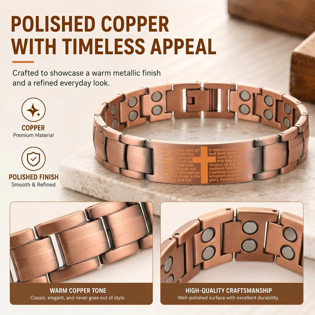 Copper Magnetic Therapy Bracelet for Men & Women - 3X Strong Magnet-Style Bracelets & Bangles with 3500 Gauss Neodymium Magnets, Metal Ring, Adjustable, Static Electricity Elimination, Casual/Formal Magnetic Field Therapy Cross Jewelry,sohochic