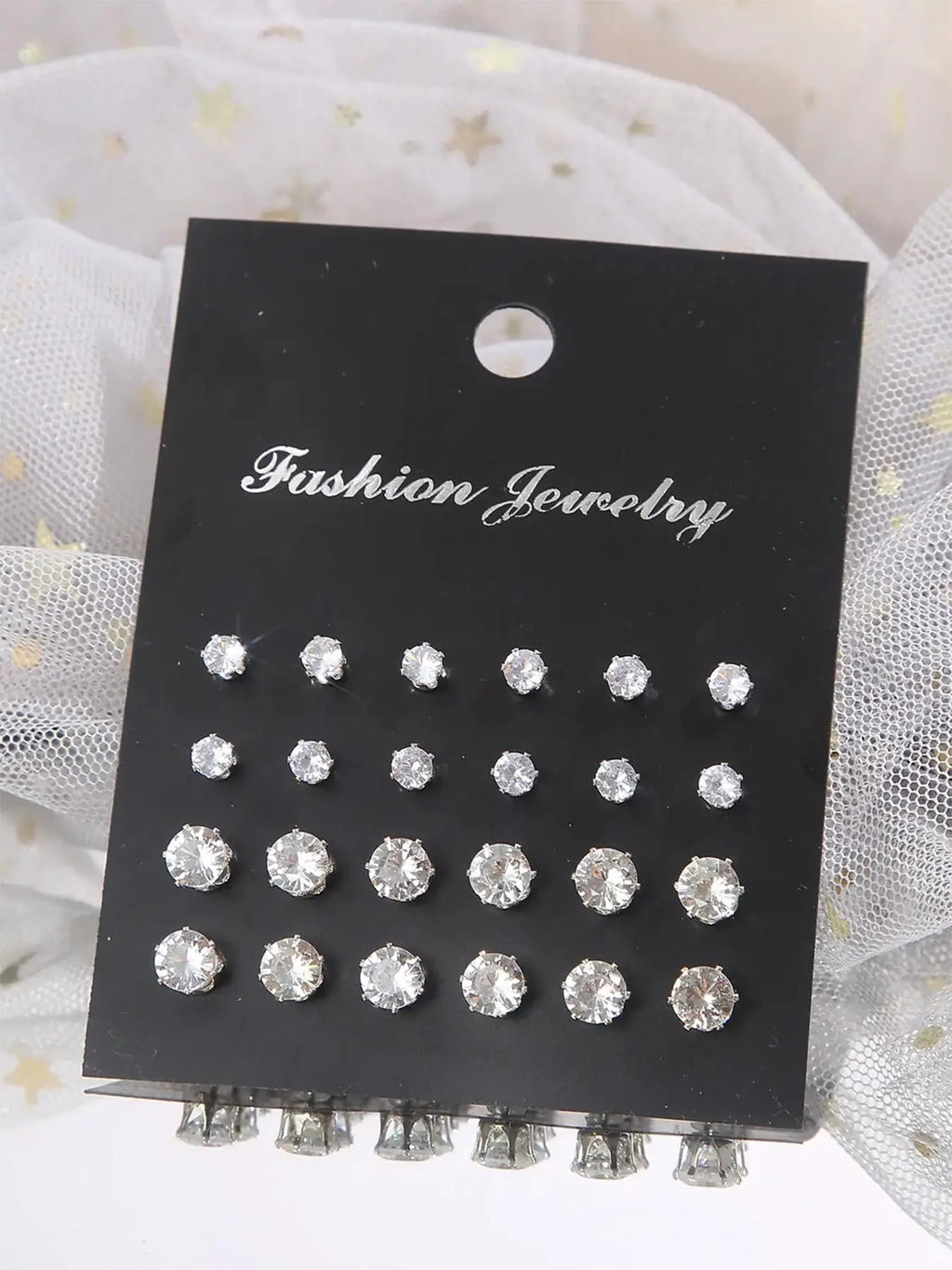 Women's Mixed Size Elegant Rhinestones Decor Zircon Stud Earrings, Ear Jewelry For Party, Daily Clothing Decor For Girl