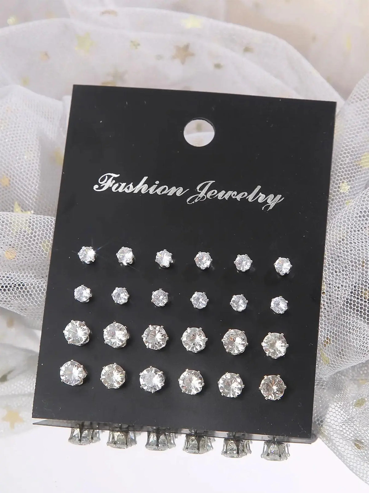Women's Mixed Size Elegant Rhinestones Decor Zircon Stud Earrings, Ear Jewelry For Party, Daily Clothing Decor For Girl