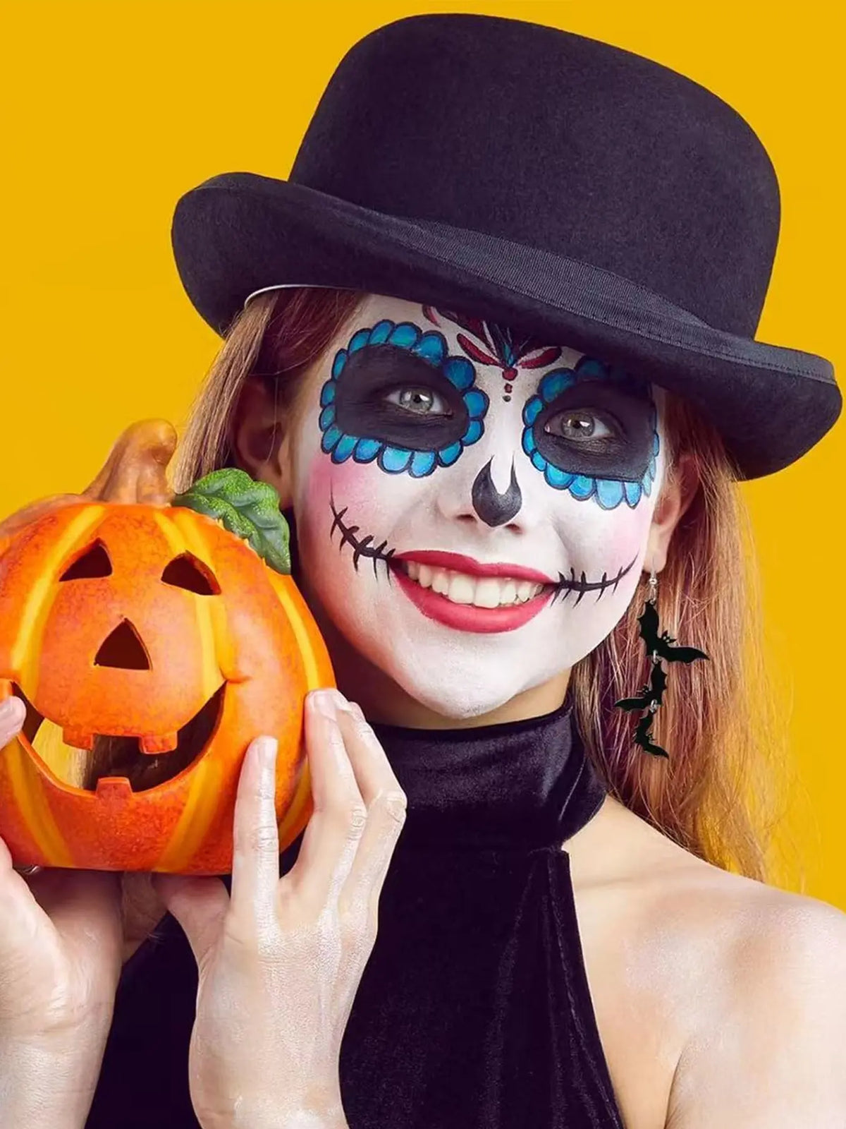 Acrylic Material Halloween Dangling Earrings Black Skull Bat Drop Dangle Style Earrings for Women Fun Cute Spooky Theme Halloween Holiday Costume Jewelry Dangly Earrings
